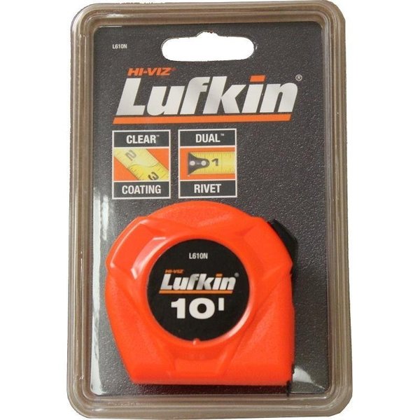 Cresent Lufkin Crescent Lufkin HiViz Series Tape Measure, 10 ft L Blade, 12 in W Blade, Steel Blade, Plastic Case L610N